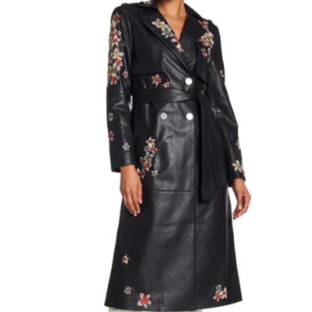 BCBG - Alix Faux-Leather Embroidered Trench EUC